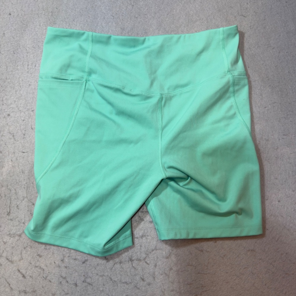 Athletic Works Womens Mint Green High Waisted Bike Shorts with Pockets L 12-14 - Picture 4 of 9